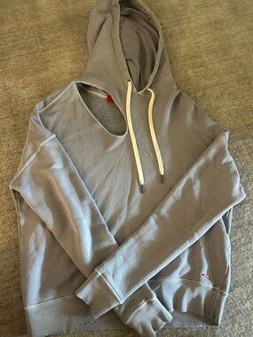 Gray Pullover Hoodie with Cream Drawstrings and Cut Outs - ACCEPTING OFFERS